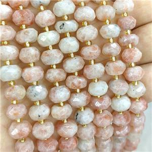 Natural Sunstone Beads Pink Faceted Rondelle, approx 9-11mm [GB20928]