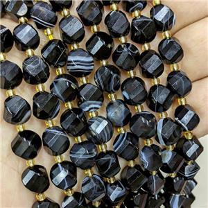 Natural Black Stripe Agate Twist Beads S-Shape Faceted Banded, approx 7-8mm [GB21178-8MM]