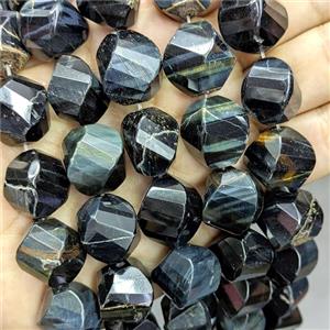 Natural Tiger Eye stone Twist Beads Inkblue Faceted, approx 16-18mm [GB21247]