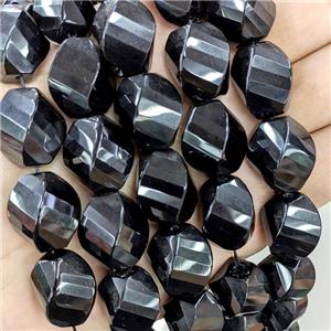 Natural Black Onyx Agate Twist Beads Faceted, approx 15-20mm [GB21250]
