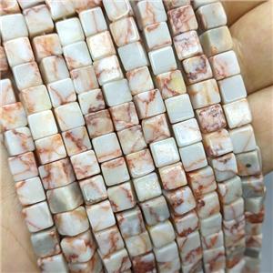 Natural Red Silk Jasper Cube Beads, approx 6mm [GB21270]
