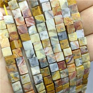 Natural Yellow Crazy Lace Agate Cube Beads, approx 6mm [GB21286]