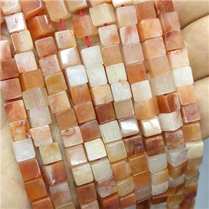 Natural Red Aventurine Cube Beads, approx 6mm [GB21287]
