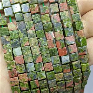 Natural Unakite Beads Cube Green, approx 6mm [GB21290]