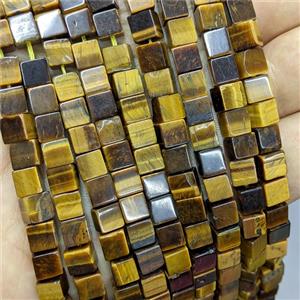 Natural Tiger Eye Stone Cube Beads, approx 6mm [GB21294]