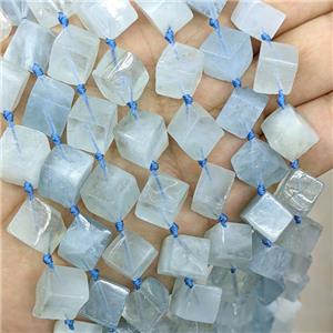 Natural Blue Aquamarine Cube Beads Corner-Drilled, approx 8-10mm [GB21316]