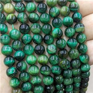 Natural Tiger Eye Stone Beads Green Dye C-Grade Smooth Round, approx 10mm [GB21328-10MM]