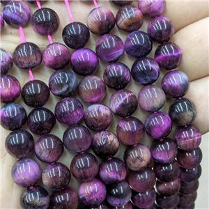 Natural Tiger Eye Stone Beads Fuchsia Dye Smooth Round, approx 8mm [GB21329-8MM]