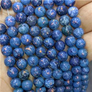 Natural Marble Round Beads Pave Gold Foil Smooth Blue Dye , approx 8mm [GB21383-8MM]