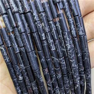 Synthetic Imperial Jasper Tube Beads Black, approx 4x13mm [GB21465]