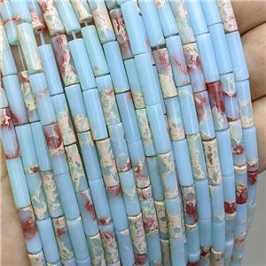 Synthetic Imperial Jasper Tube Beads Blue, approx 4x13mm [GB21472]
