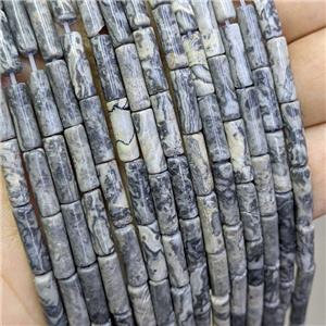Gray Map Jasper Tube Beads, approx 4x13mm [GB21478]