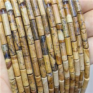 Natural Picture Jasper Tube Beads, approx 4x13mm [GB21493]