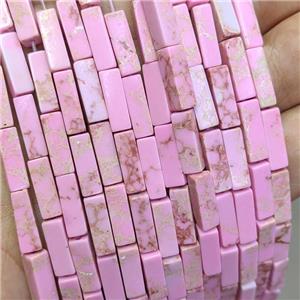 Synthetic Imperial Jasper Cuboid Beads Pink, approx 4x13mm [GB21505]
