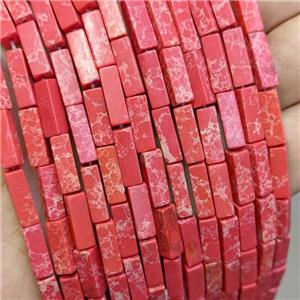 Synthetic Imperial Jasper Cuboid Beads Red, approx 4x13mm [GB21506]