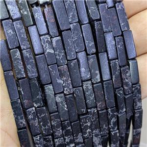Synthetic Imperial Jasper Cuboid Beads Black, approx 4x13mm [GB21509]