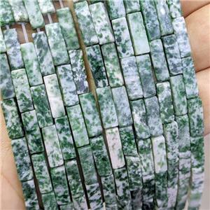 Natural Green Dalmatian Jasper Cuboid Beads, approx 4x13mm [GB21512]