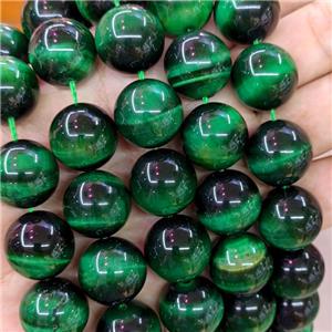Natural Tiger Eye Stone Beads Green Dye Smooth Round, approx 18mm, 22pcs per st [GB21578]