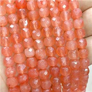 Peach Jade Beads Dye Faceted Cube, approx 7-8mm [GB21589]