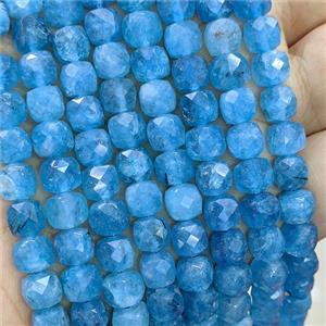Blue Jade Beads Dye Faceted Cube, approx 7-8mm [GB21590]