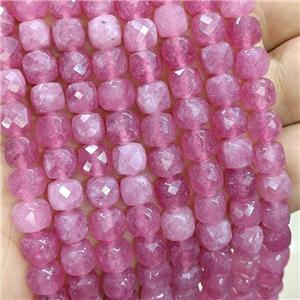 Pink Jade Beads Dye Faceted Cube, approx 7-8mm [GB21591]