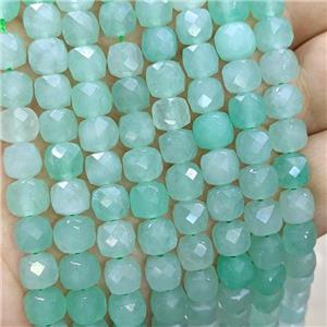 Green Jade Beads Dye Faceted Cube, approx 7-8mm [GB21592]