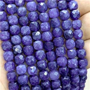 Darkpurple Jade Beads Dye Faceted Cube, approx 7-8mm [GB21593]