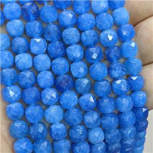 Blue Jade Beads Dye Faceted Cube, approx 7-8mm [GB21596]