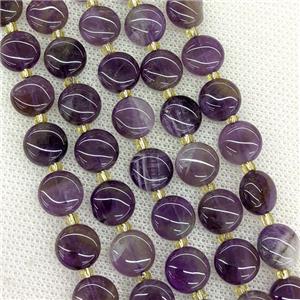 Natural Purple Amethyst Coin Beads, approx 10mm [GB21617]