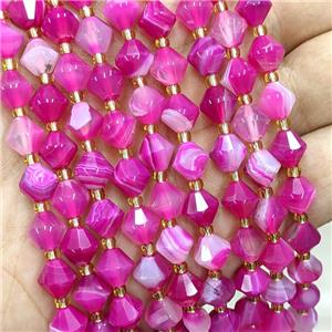 Natural Stripe Agate Bicone Beads Banded Hotpink Dye, approx 8mm [GB21648]