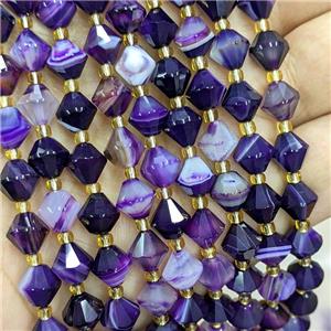Natural Stripe Agate Bicone Beads Banded Purple Dye, approx 8mm [GB21649]