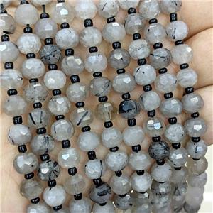 Natural Black Rutilated Quartz Beads Faceted Rondelle, approx 6x8mm [GB21680]