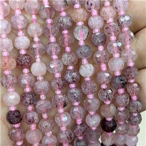 Natural Strawberry Quartz Beads Pink Faceted Rondelle, approx 6x8mm [GB21683]