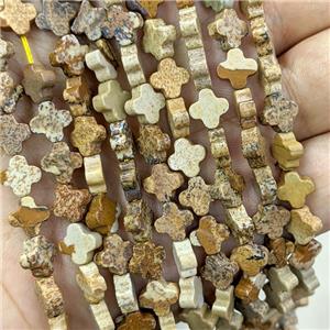 Natural Picture Jasper Clover Beads, approx 8mm [GB21692]