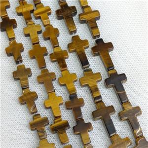 Natural Tiger Eye Stone Cross Beads, approx 12x20mm [GB21737-L]