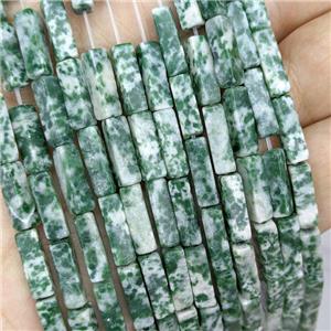 Natural Green Dalmatian Jasper Beads Cuboid, approx 4x4x13mm [GB21741]