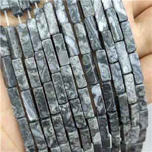 Natural Gray Map Jasper Cuboid Beads, approx 4x4x13mm [GB21750]