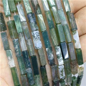 Natural Green Moss Agate Cuboid Beads, approx 4x4x13mm [GB21755]