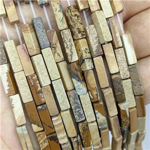 Natural Picture Jasper Cuboid Beads, approx 4x4x13mm [GB21767]