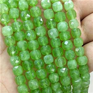 Natural Jade Cube Beads Green Dye, approx 7-8mm [GB21785]