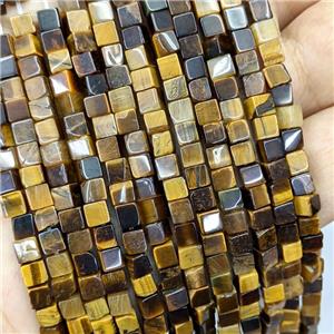 Natural Tiger Eye Stone Cube Beads, approx 4mm [GB21790]