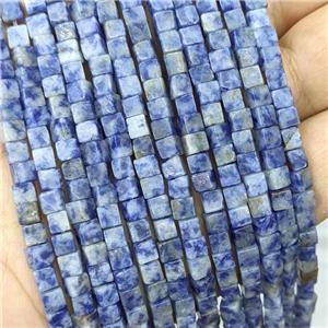 Natural Blue Dalmatian Jasper Cube Beads, approx 4mm [GB21796]