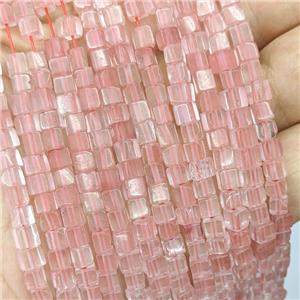 Synthetic Quartz Cube Beads Pink, approx 4mm [GB21808]