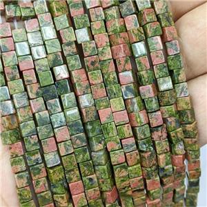 Natural Unakite Cube Beads, approx 4mm [GB21811]
