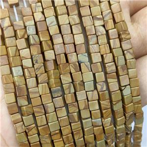 Brown Wooden Lace Jasper Cube Beads, approx 4mm [GB21812]
