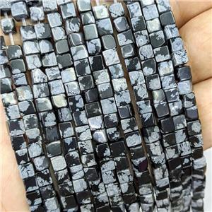 Natural Black Snowflake Jasper Cube Beads, approx 4mm [GB21816]