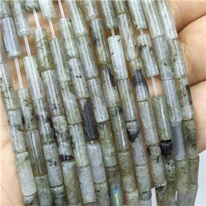 Natural Labradorite Tube Beads, approx 4x13mm [GB21827]