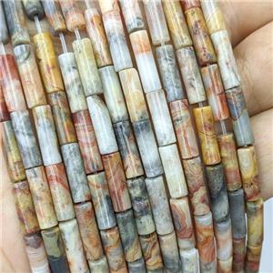 Natural Yellow Crazy Lace Agate Tube Beads, approx 4x13mm [GB21833]