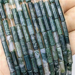 Natural Green Moss Agate Tube Beads, approx 4x13mm [GB21849]