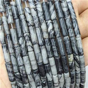 Black Silk Jasper Tube Beads Column, approx 4x13mm [GB21878]